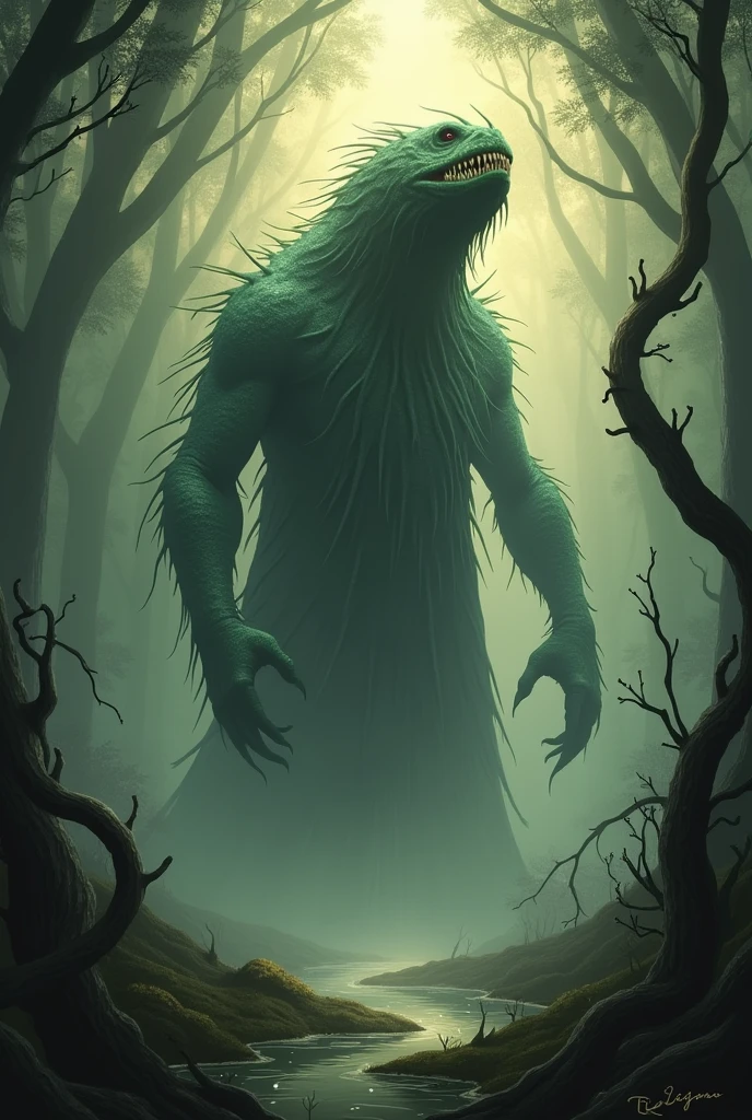 Here's a detailed prompt for an AI image generator that includes the title:

---

**Prompt**: "Create an epic and striking illustration titled 'AKU, LINTAH YANG TERLAHIR MENJADI LEGENDA.' The illustration should feature a leech portrayed as a majestic, almost mythical creature. It should have a detailed and textured body, highlighting its 10 stomachs, 32 brains, and hundreds of sharp teeth. The leech should be depicted in a dramatic and heroic pose, set against a backdrop of a misty swamp with soft, glowing light filtering through the trees. The scene should evoke a sense of awe and mystery, capturing the epic journey and struggle of the leech. The title 'AKU, LINTAH YANG TERLAHIR MENJADI LEGENDA' should be prominently displayed in bold, serif font, positioned either at the top or bottom of the image. The text should be styled with a slight shadow or glow effect to stand out against the background, using a color that complements the overall scene."

---

This prompt should guide the AI image generator to create an image that not only captures the epic nature of the story but also incorporates the title effectively.