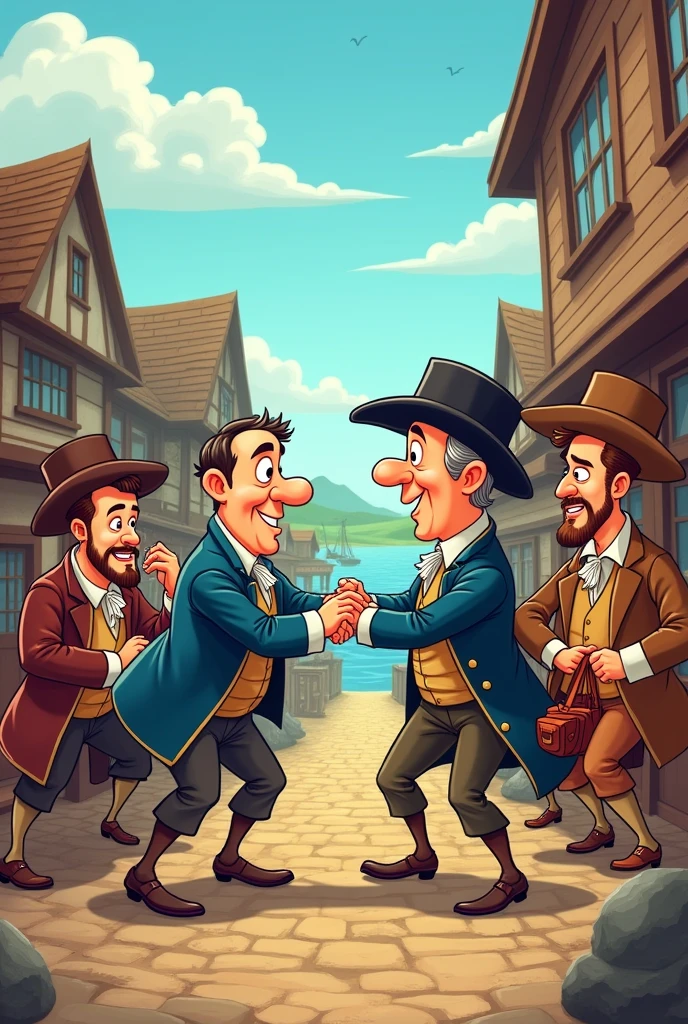 An easy animated cartoon drawing depicting the English taxing the colonists 