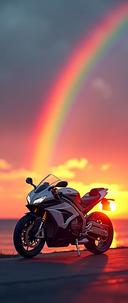 Bmw M1000RR in sunset with rainbow