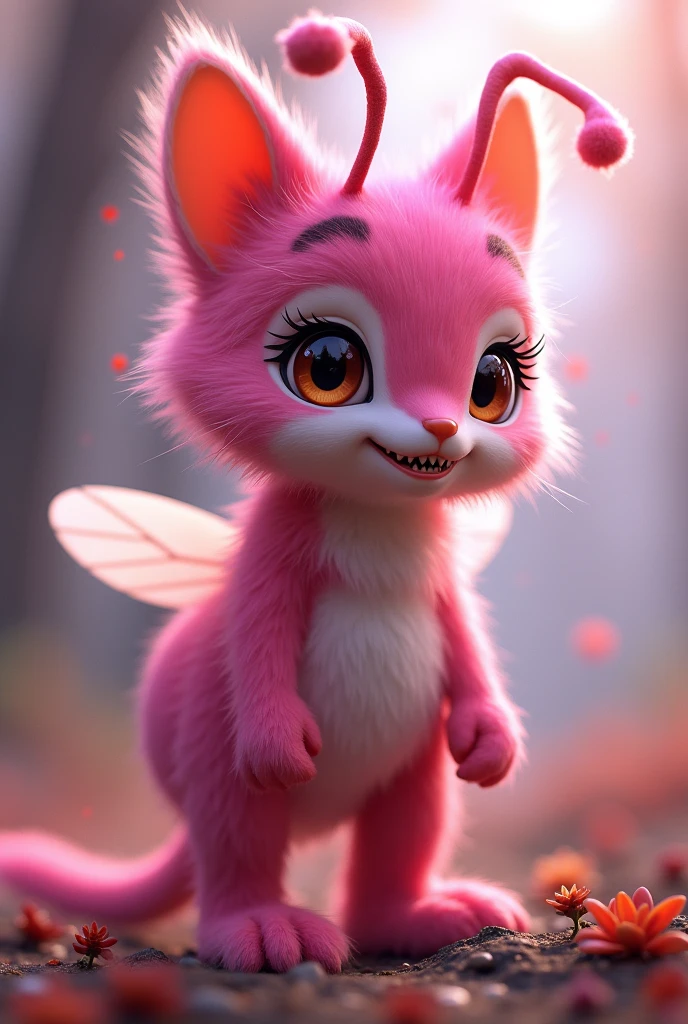 Female, furry, bee, pink, fluffy, sabertooth teeth