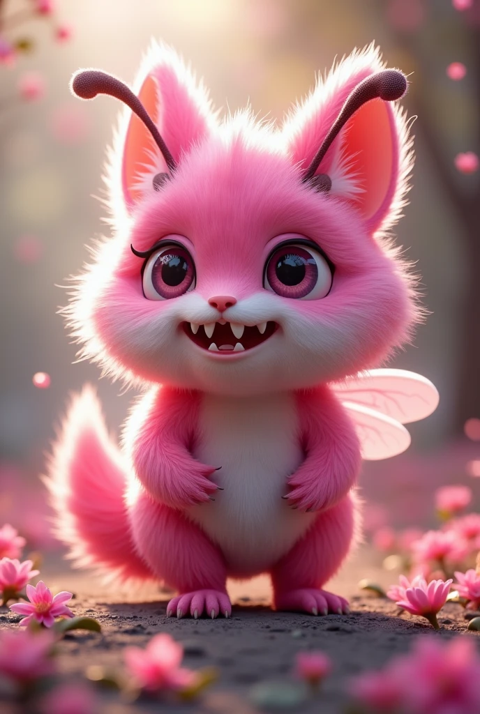 Female, furry, bee, pink, fluffy, sabertooth teeth