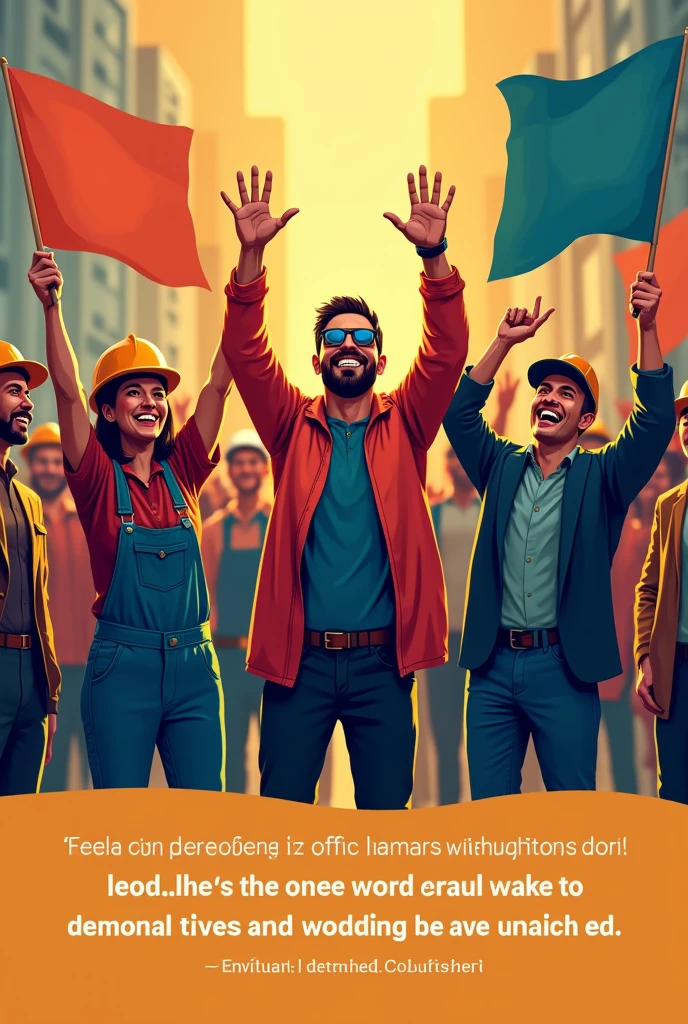 Viñeta 5: Final Reflection
(scene: Workers and union leaders are celebrating together in a joyful atmosphere.)
Character 5: “Thanks to freedom of association, We can fight for better conditions and build a more just society..” Text at the bottom: “Trade union freedom strengthens democracy by empowering citizens and promoting social dialogue.”.”