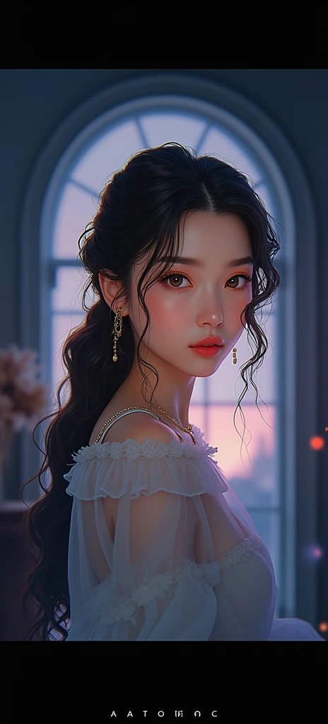 ((Best quality, 8k, Masterpiece :1.3)), upper bod y, Sharp focus :1.2, Beautiful woman with perfe ct figure, Highly detailed facial and skin textur e, Detailed eyes, Double evelids, Interior view, f erpect lighting, Glowing skin,