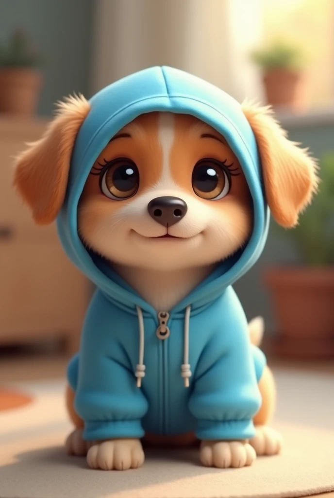 cute dog wearing blue hoodie