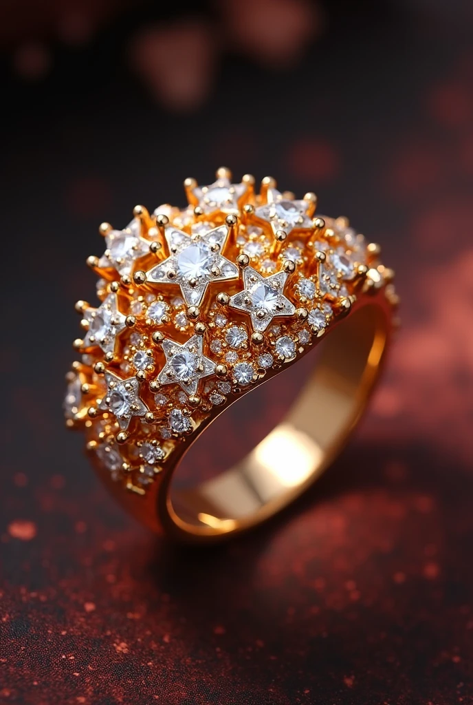 A Ring For woMen, With unique Stars and Dimonds with gold all together integrate