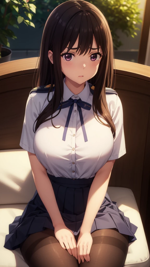 nsfw、m1girl,school uniform, masterpiece, extremely detailed face, Newest,animated painting, nice angle,Sitting with Knees Up on sofa at living, spread legs、 underwear, Enhance colors to maximum saturation,nblush, breasts, clothes lift, crotch seam,lingerie, panties, panties under pantyhose,pantyhose, skirt, skirt lift, solo focus, underwear、breasts out、Good, 1girl, looking at viewer, embarrassed, blush, large breasts, Good, lace trimmed, panties,chest, masterpiece, Highest quality, High resolution, Beautiful attention to detail, Highly detailed face, Good lighting, Detailed CG, Glossy Lips, upset, Scared, Elbow hand pockets,garden, necklace,
