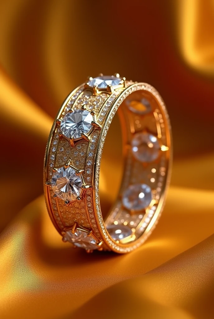 A bracelet for women, with dimonds on each side, and a unique touch of gold and looks like saffron on side of it