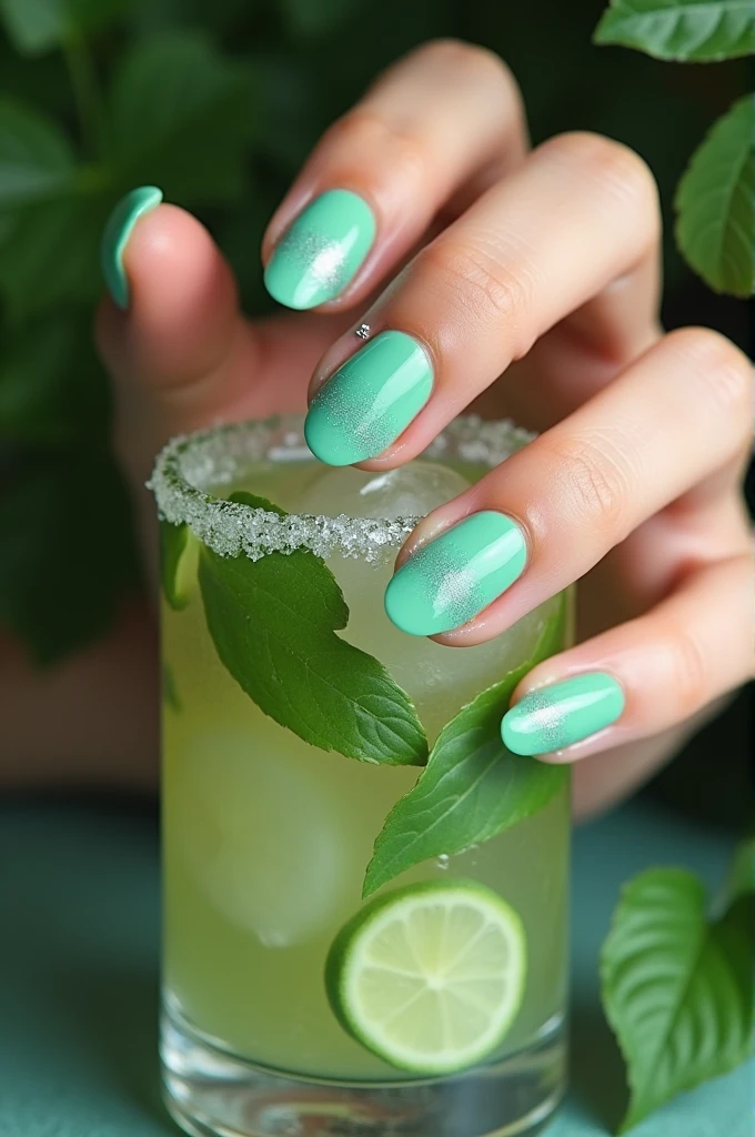 Make me nails inspired by mojito cocktail
