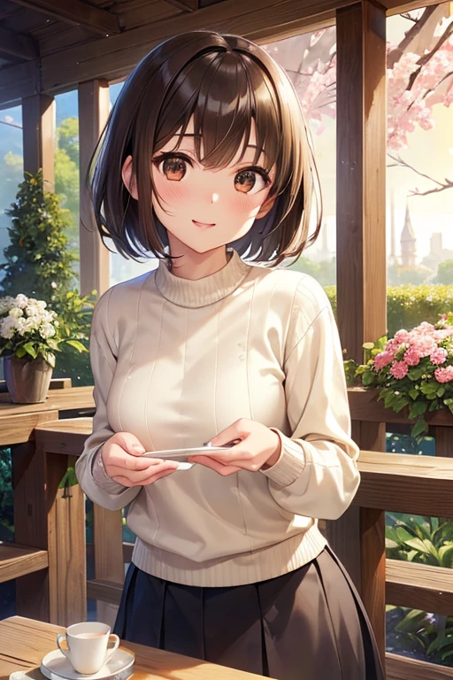anegasaki nene、Shiny brown hair, short hair, (Beautiful brown eyes、Sparkling eyes, Fine grain)、smile、Ultra-detailed eyes、Highly detailed face, Highly detailed eyes,


Tabletop, Highest quality, And soul、And soulイラスト風, Laughter、Cream colored sweater、garden、Mouth closed、uniform、one person&#39;s, alone, Absolute reference to the center、Standing on the grass、 Brown Hair, Brown eyes, Medium Hair、Slightly low twintails