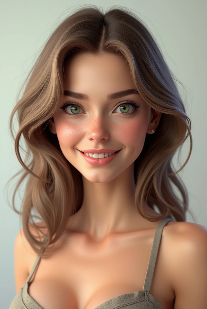 Create an ultra-realistic 3D model of a 2 European woman. She has a fair complexion with a sweet and friendly facial expression. Her hair is light brown, shoulder-length, and slightly wavy, complementing her bright green eyes. The model has a height of 169 cm and weighs 55 kg, with a slender and athletic build. Her bust size is large, and she has a well-proportioned body with an excellent figure. The model should maintain consistent facial and body features across all images, regardless of changes in pose, clothing, or setting. Focus on high-resolution, photorealistic details in her face, skin texture, and overall appearance. The model will be used in a variety of scenarios, so all generated images must reflect the same person with no deviations in her core attributes. Ensure the model exudes a natural, confident, and approachable vibe.ahegao, tounge spit