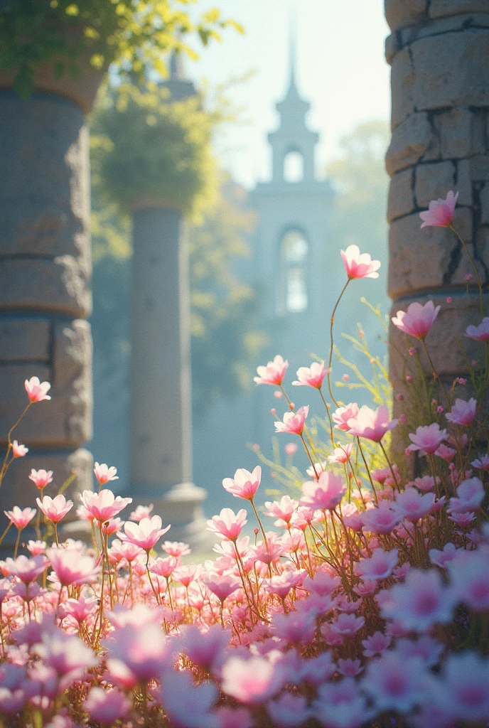 Even in the gentle spring sunshine, the flowers are busy、Scattered violently、antiquity、Watercolor