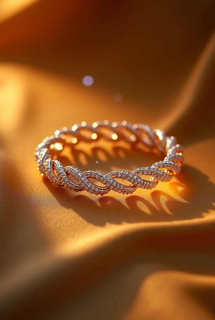 A bracelet for women, with small dimonds on each side, and a unique touch of gold and looks like saffron on side of it. Chainy