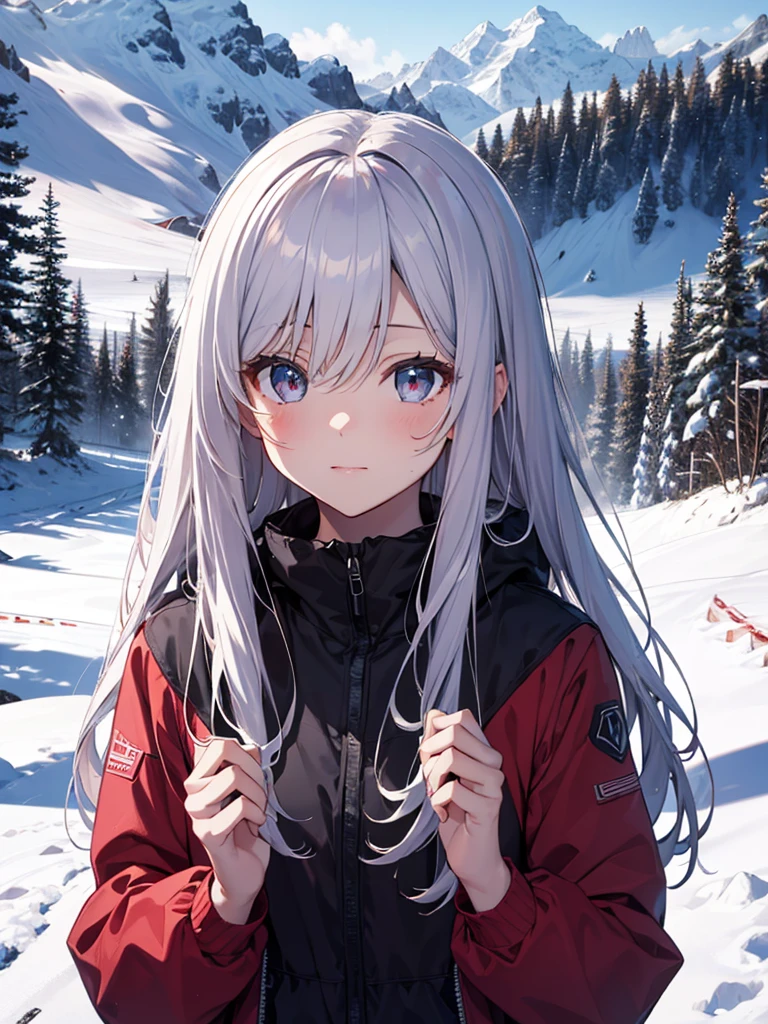 Snow Scenery, The background is snowy mountains, avalanche, snow board, snow boardでjump, cute, Beauty, Tohsaka Rin, (masterpiece), highest quality, 1girl, uhd, retina, masterpiece, ccurate, anatomically correct, textured skin, super detail, high details, high quality, best quality, highres, 4K