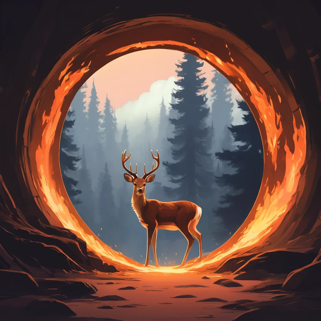 A deer in A portal see the wildfire