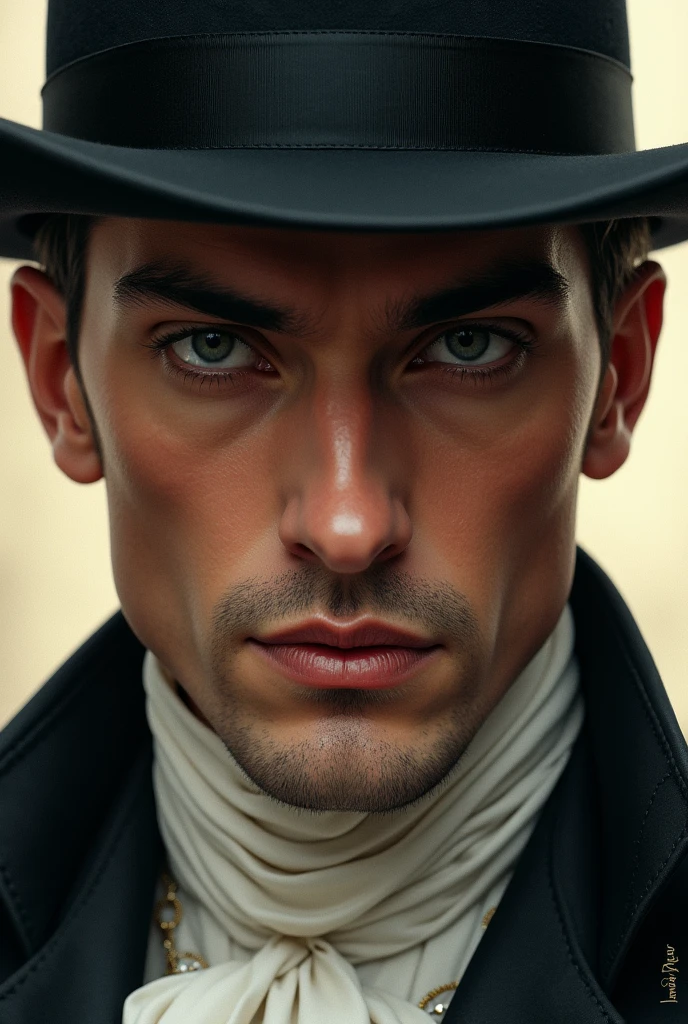 a close up of a man wearing a hat and a suit, opera, opera, album art, official artwork, promo art, online casino logo, detailed image, decorated with opera motifs, alen kopera, thomasz alen kopera, profile image, a beautiful detailed orixa, eora, oda non, official fanart, by Elena Guro