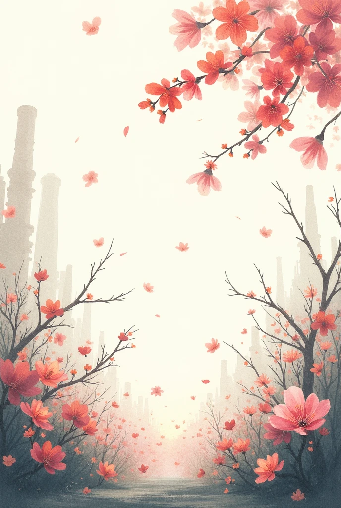 Even in the gentle spring sunshine, the flowers are busy、Scattered violently、antiquity、Watercolor、Black and White、Japan