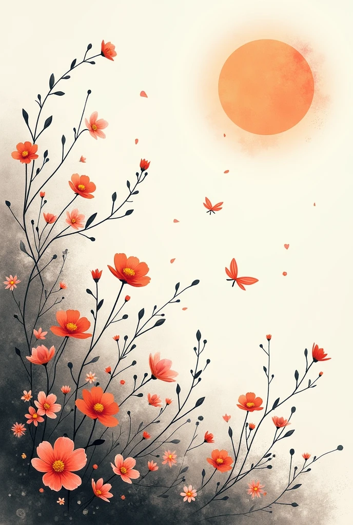 Even in the gentle spring sunshine, the flowers are busy、Scattered violently、antiquity、Watercolor、Black and White、Japan