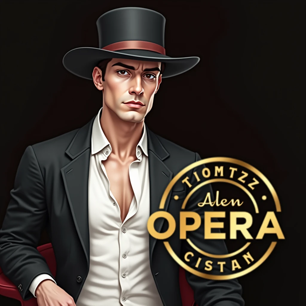 a close up of a man wearing a hat and a suit, opera, opera, album art, official artwork, promo art, online casino logo, detailed image, decorated with opera motifs, alen kopera, thomasz alen kopera, profile image, a beautiful detailed orixa, eora, oda non, official fanart, by Elena Guro