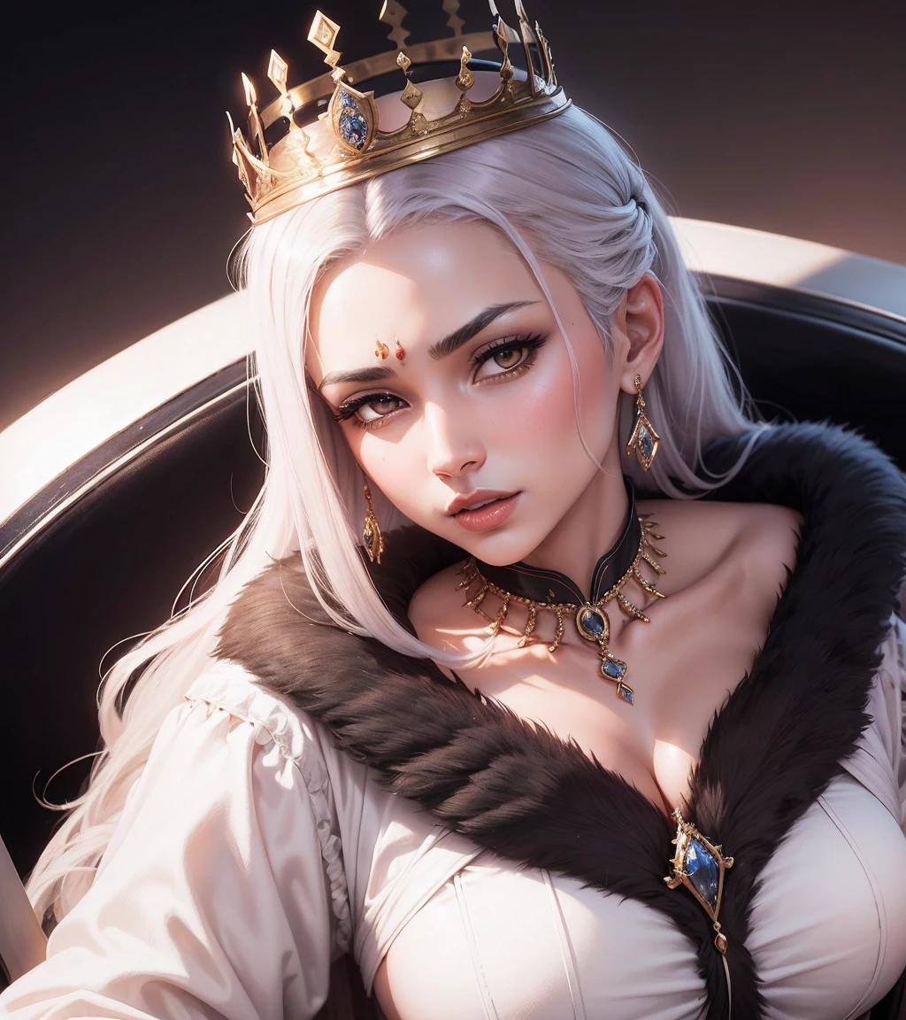 queen's crown, Hot Sexy Hindu Female Gods, black thong with gold threads, Sexy Bra, full face clean and beautiful sexy hot sexy, sexy fios thong, holding blue tulle, pose from the front, in a sumptuous palace