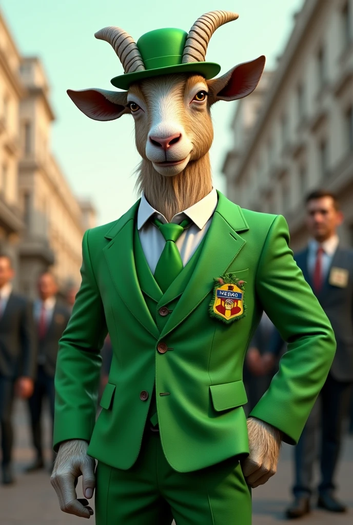 Political goat dressed in green named Fabrício number 15123 in 3D
