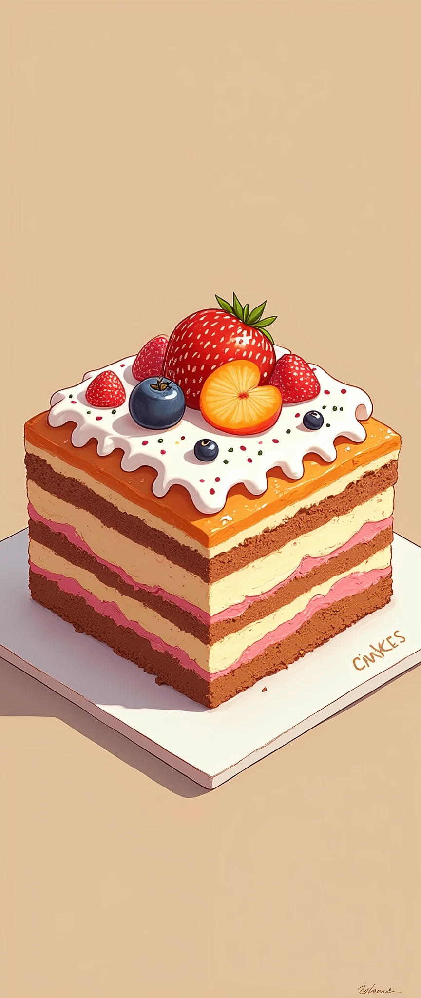 (masterpiece:1.2, Highest quality,Ultra-high resolution,Super detailed),8k,(wallpaper),(Photorealistic:2.0),(Best illustrations:2.0),(Cake shopで働くちびキャラのかわいい女性Pastry chef:2.0),(Cake shopには様々Roll cakes made with various fruits are arranged in a square shape.,Cake shop,Pastry chef,Very simple design),(isometric illustration:2.0)