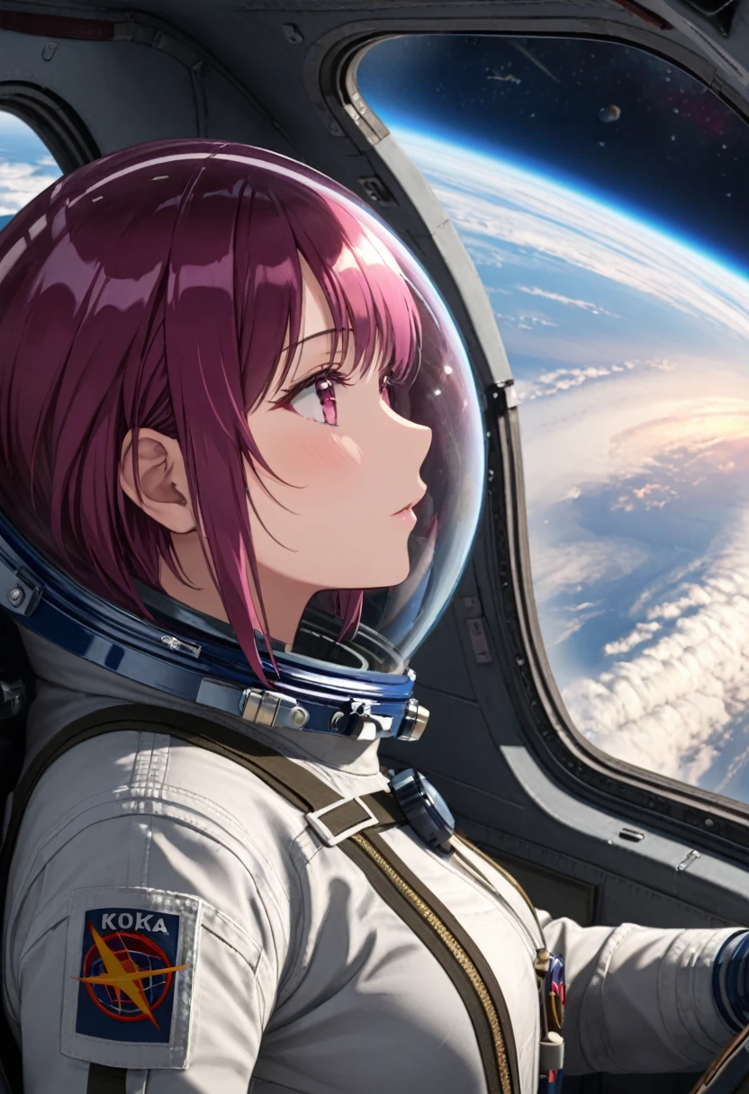 ((Female pilot in the cockpit of a reconnaissance plane), (airplane cockpit), (in flight), (10000 feet altitude)、(sky view):1.7),, short hair, street, emo, BLACK hair, white eyes, eyeliner, apocalypse, girl, nside the (cockpit:1.9) of a (futuristic spaceship:1.6), , blush,sitting on a chair, covered navel, space helmet, space helm, plug suit , space helmet, eva helm, space suit, short hair, spacesuit, astronaut
from side, kafka