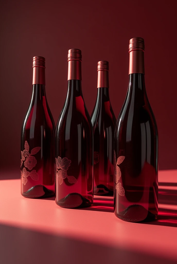 Please create a showcase,There are six red wine bottles arranged randomly on it.,These bottles are spaced at different intervals.,Not neat at all,Like someone had turned it over.,It's hard to make a decision,These six designs are similar,It's hard to tell the difference