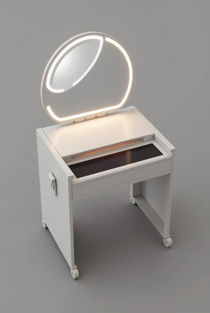 dressing table with multiple functions 
and add solar panel, led multiple colour, special mirror shape and compactable space and have a lot of functions 