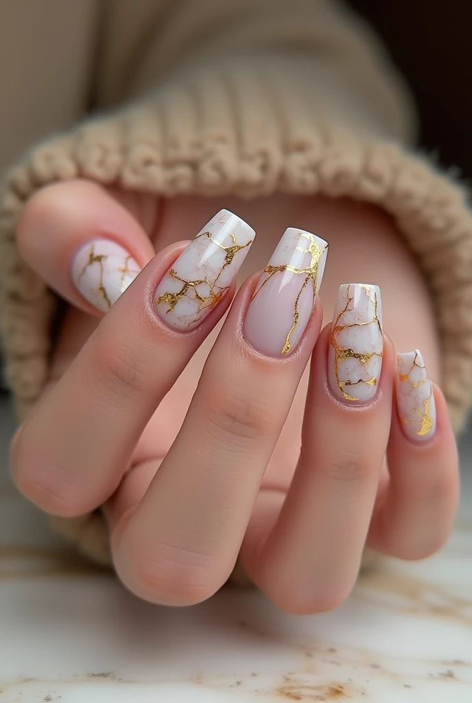 Make me nails inspired by marble and gold