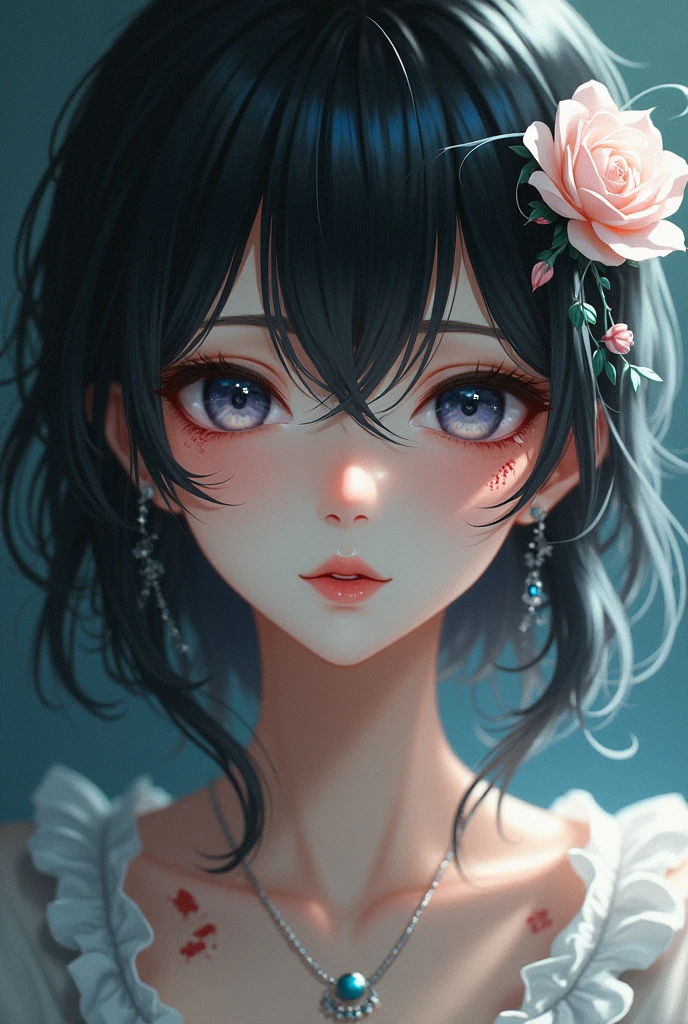 nsfw,score_9, score_8_up, score_7_up, high res image,masterpiece,best quality,girl,cute face,clear skin,shiny hair,ultra detailed eyes,flower hairpin,(6+girls:1.5),detailed hair,face close-up,cute,necklace,(blood:1.3),(scars:1.6),