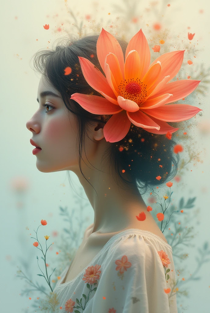 make an abstract image of a girl, flower