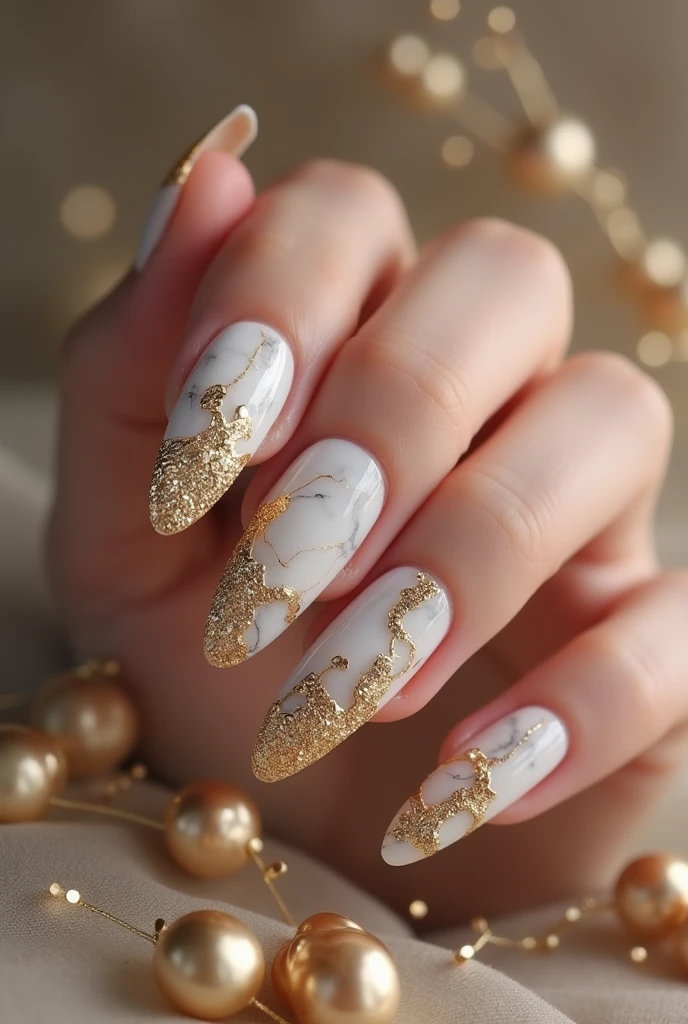 Make me nails inspired by marble and gold