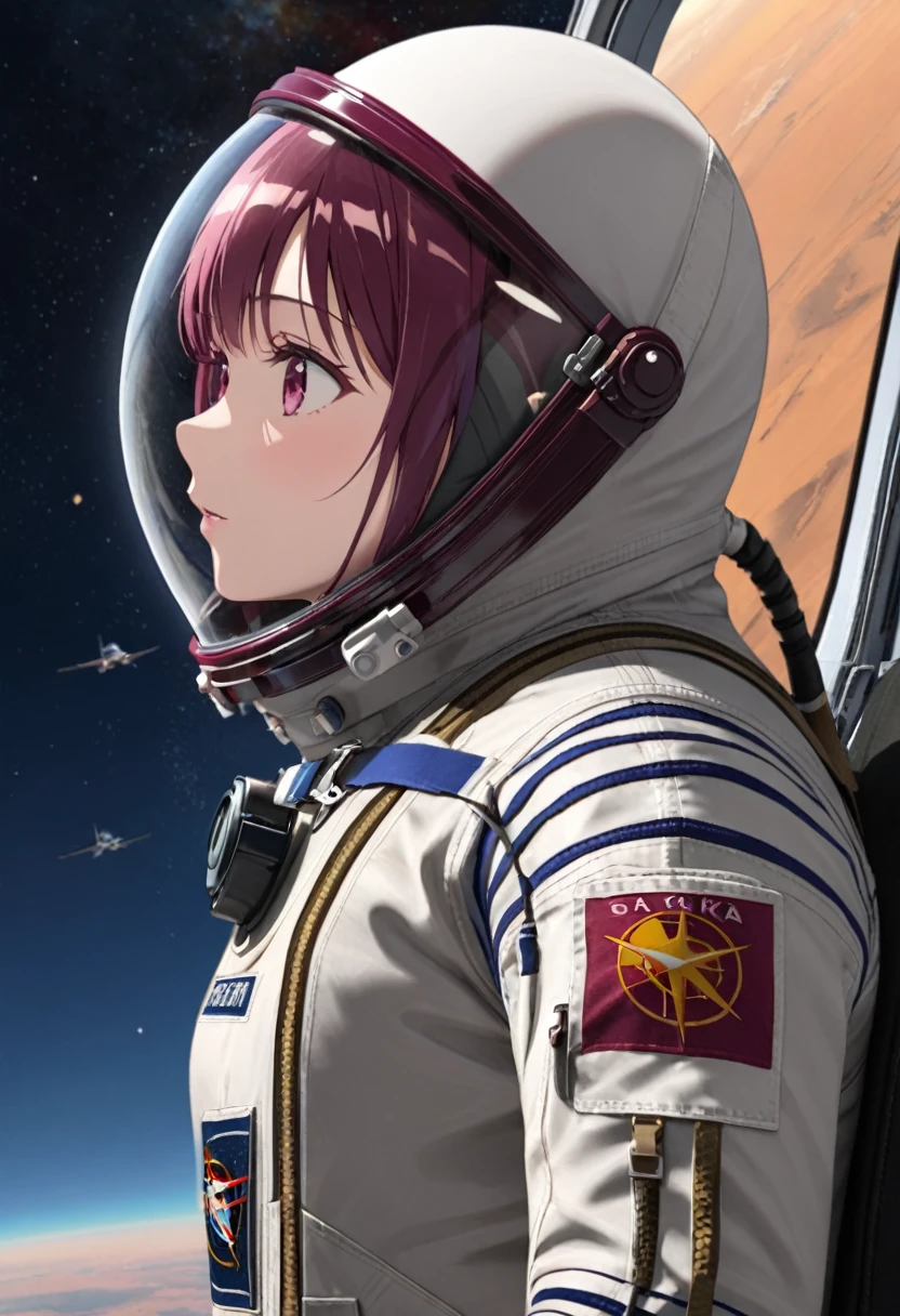 ((Female pilot in the cockpit of a reconnaissance plane), (airplane cockpit), (in flight), (10000 feet altitude)、(sky view):1.7),, short hair, street, emo, BLACK hair, white eyes, eyeliner, apocalypse, girl, nside the (cockpit:1.9) of a (futuristic spaceship:1.6), , blush,sitting on a chair, covered navel, space helmet, space helm, plug suit , space helmet, eva helm, space suit, short hair, spacesuit, astronaut
from side, kafka