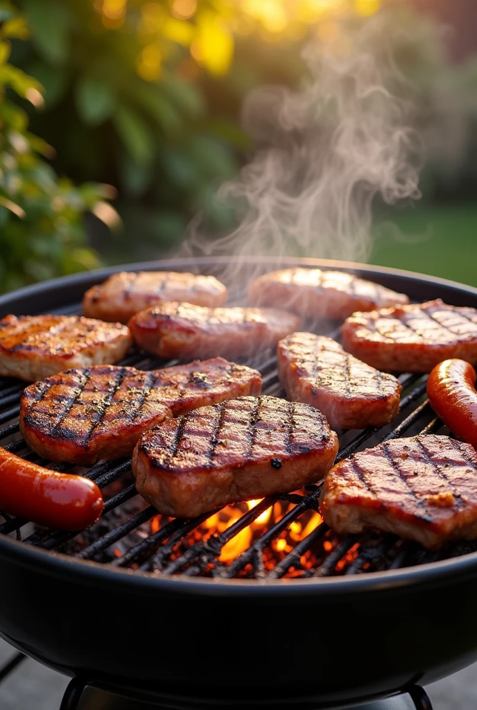 A grill with many different meats