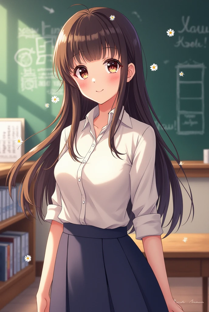 Create an image of a teacher made with anime art Make it a woman
