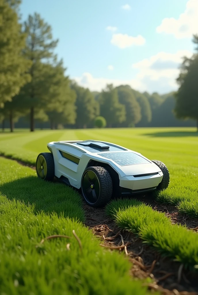 “Automatic lawn mower with solar panels” that is pulling out grass roots