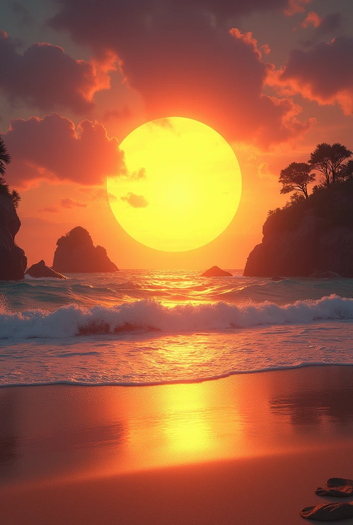 Beach sunset but replace the sun with CLASH OF CLANS logo
