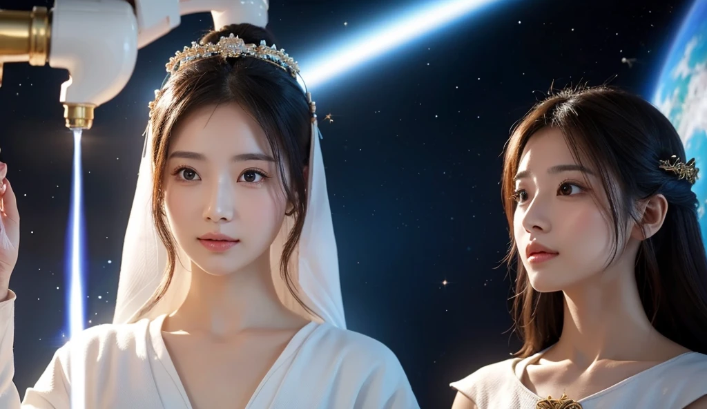 A beautiful woman like a goddess who is purified and healed in the galactic universe