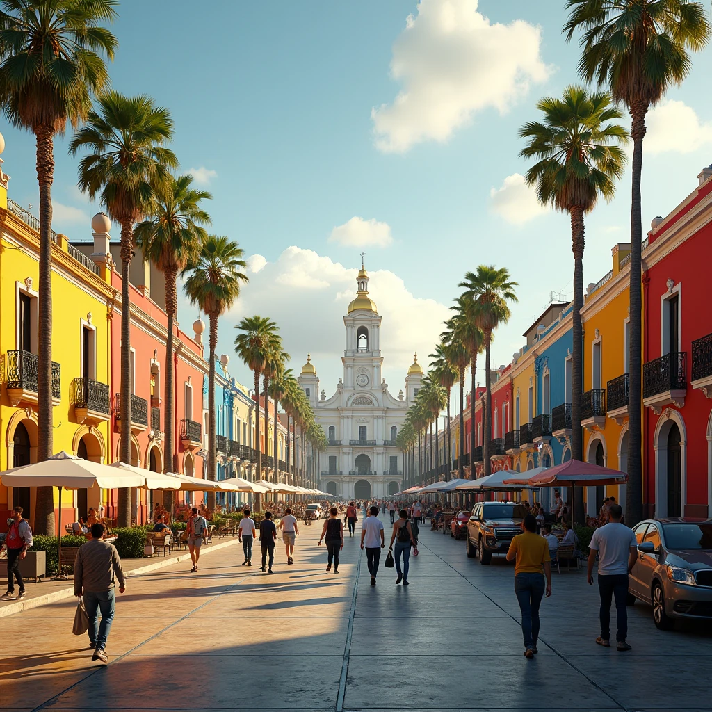 hotorealistic image of a plaza bolivar de caracas, vibrant urban scene with colorful buildings