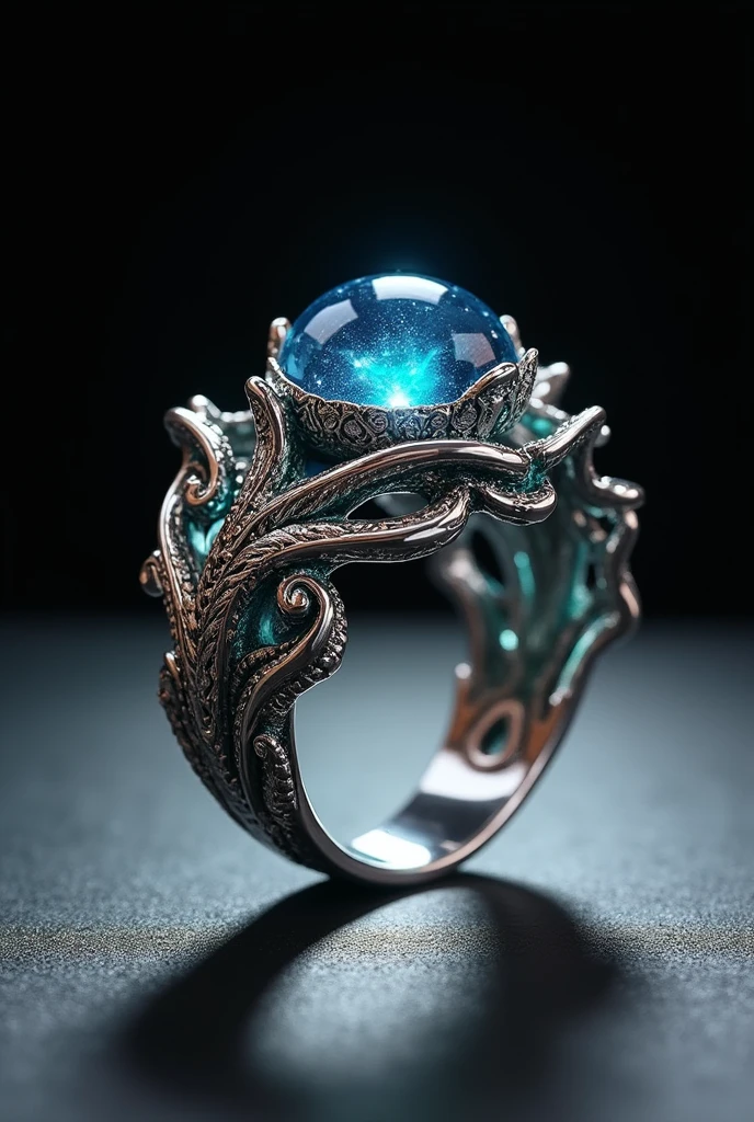 Silver Ring with art work on it, designed with unique Structure