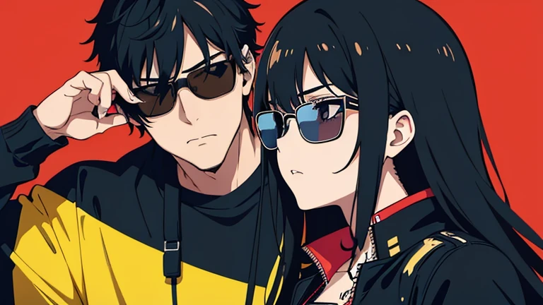 score up_9,score up_8,score up_7,best quality,super fine illustration,super detailed,8k, source_アニメ,1boy and 1girl,Punk Style,BREAK,tattoo,black jacket,cool,sunglasses,BREAK 武器庫,detailed background