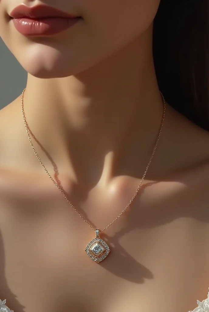 Nicklace with thin chain and a dimond with art work design