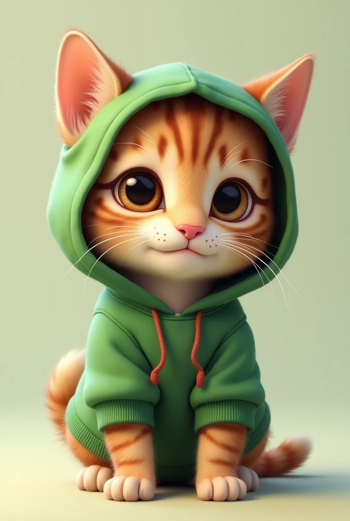 cute cat wearing green hoodie