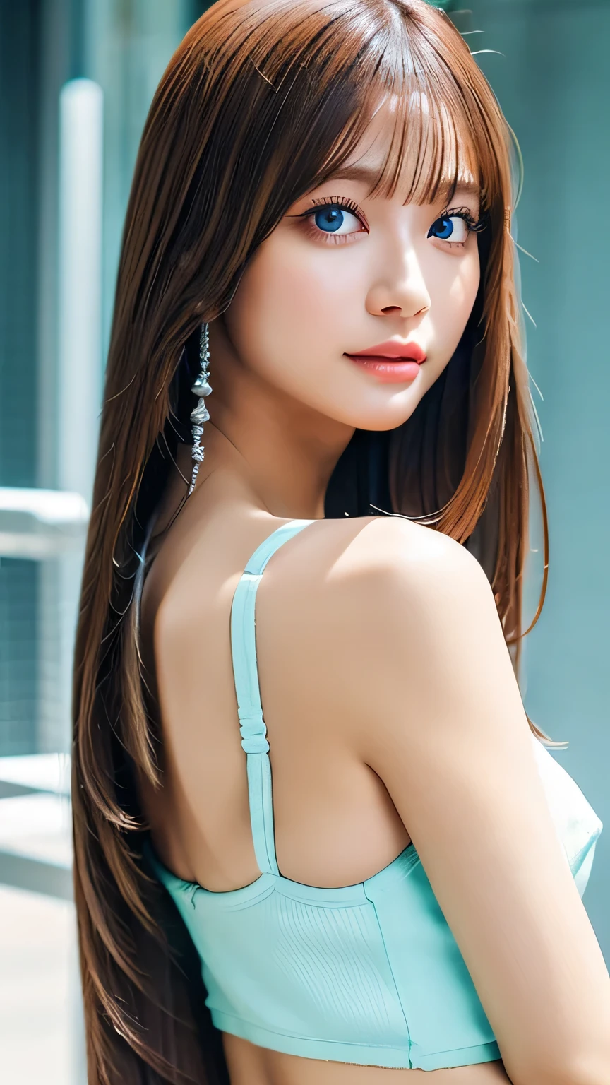 Unparalleled beauty, Shiny, firm, glowing skin, Bangs between the eyes, Beautiful luster, Super long straight silky hair, eyeliner, sexlyで美しい無邪気な20歳, High resolution, Very bright and beautiful big glowing light blue eyes、Very big eyes、Beautiful and adorable, ((Huge ))、((erotic、sexly、超High resolution、The lighting is bright、Precise needles without discomfort))、