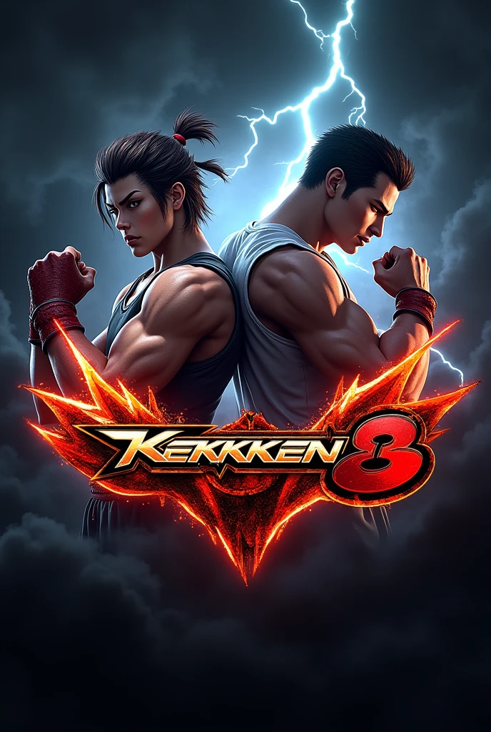 KrosserBoy logo with tekken 8 style with thunder effect with jin kazama and kazuya  with tekken theam 3d