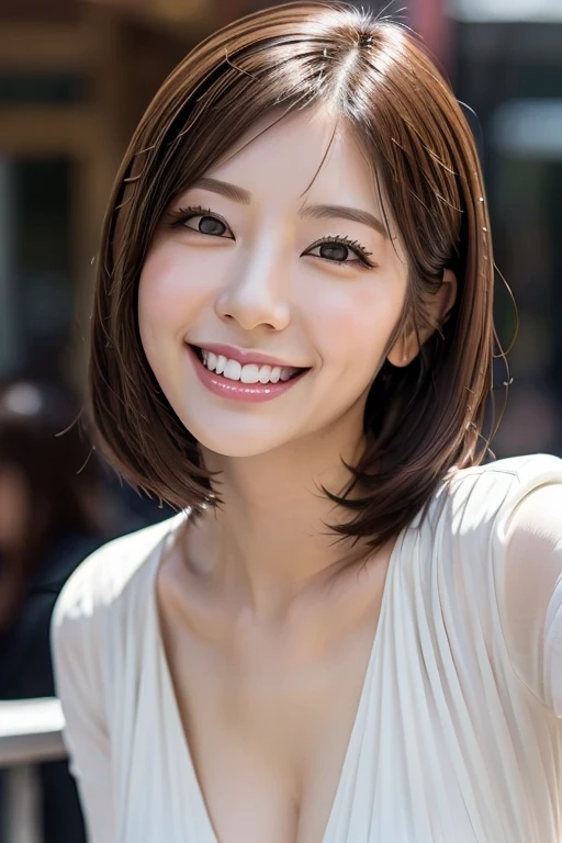Japanese women Orthodox beauty, cute, cute, beautiful, smile, Yamato Nadeshiko, Ultra-realistic, More real, Real women, Looks like the real thing, From below, Just like him, Super Real, Bob, Upper Body