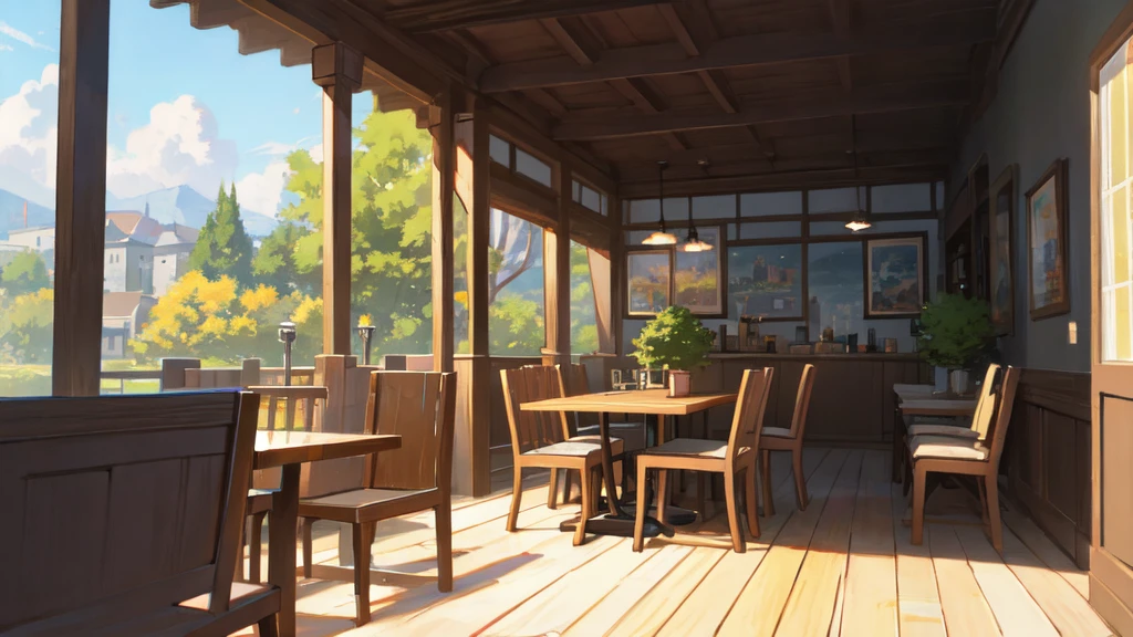 There is a picture of a patio with a table and chairs, cozy cafe background, highly detailed digital paintings, highly detailed digital paintings, immensely detailed scene, relaxing concept art, highly detailed illustrations.」, beautiful digital artwork, Beautiful artwork illustration, highly-detailed digital painting, Anime background art, highly detailed illustrations, Highly detailed digital artwork, Drawn at Anime Painter Studio, night 
