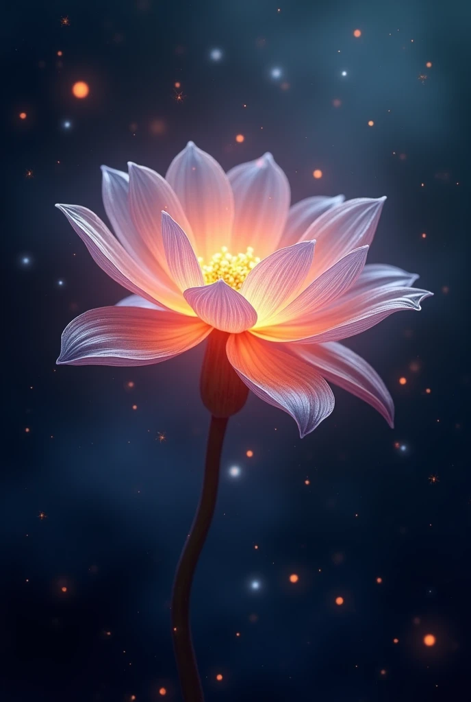 A beautiful flower with shine and light that illuminates it in space