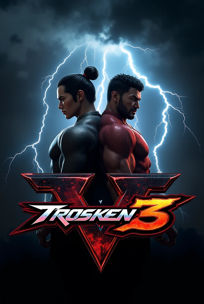 KrosserBoy logo with tekken 8 style with thunder effect with jin kazama and kazuya 3d