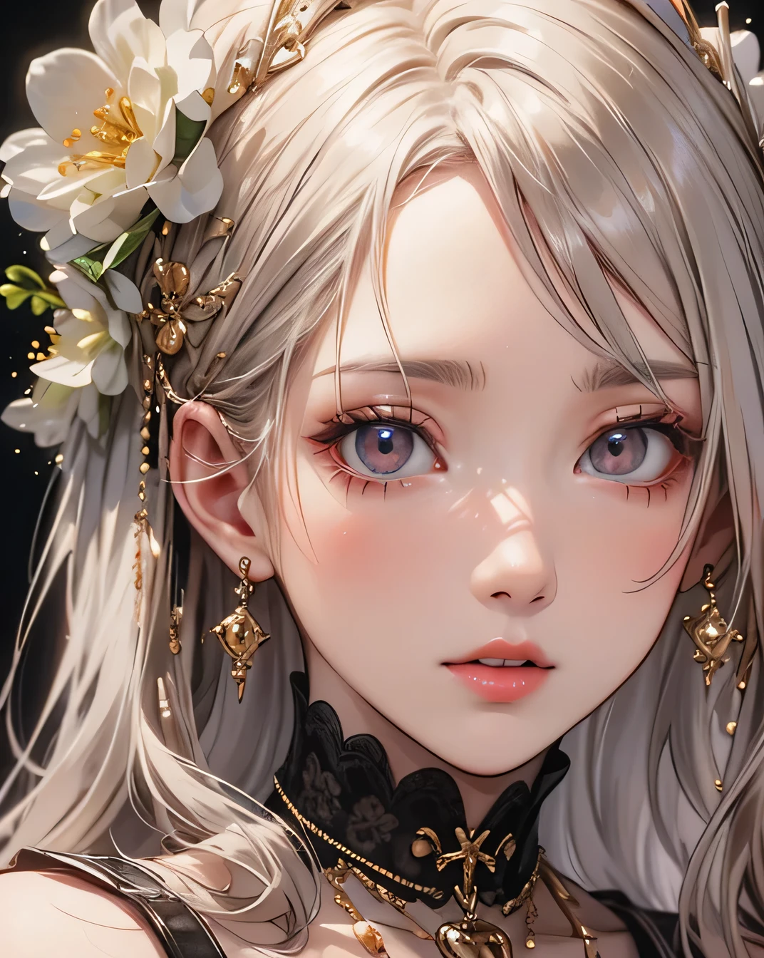 (Beautifully detailed face), (Beautiful attention to detail), Beautiful woman, Beautiful lips with lipstick, The most beautiful face in the world, Detailed, Highest quality, Masterpiece, Vivid and True Colors, Whole head